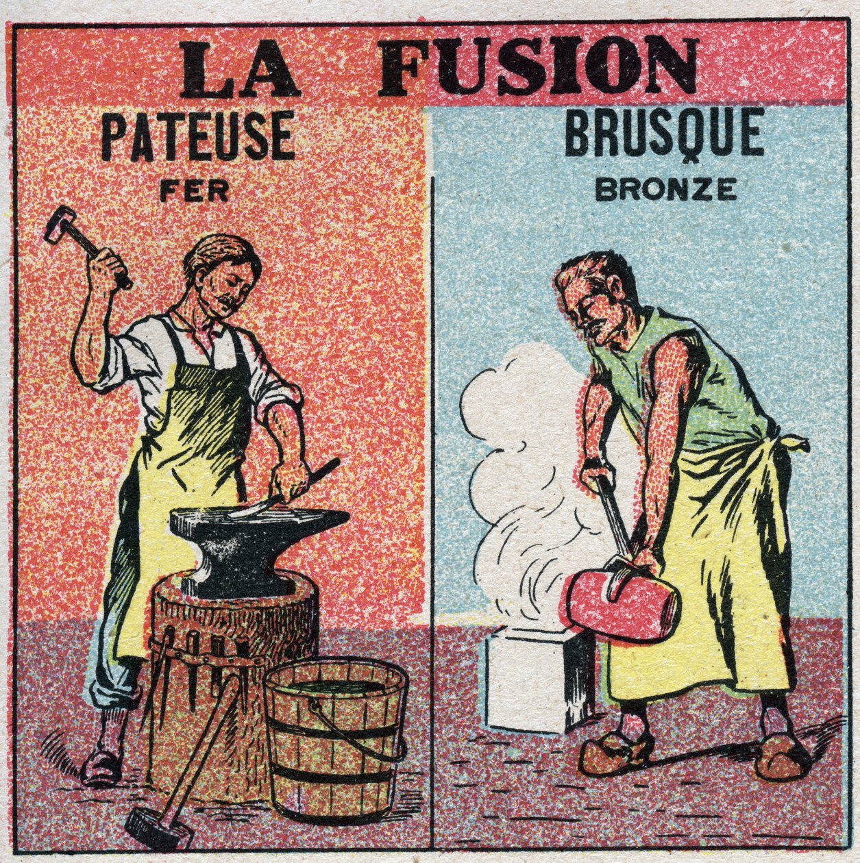 Změny skupenství: stínové tavení železa a náhlé tavení bronzu. Anonymní ilustrace z roku 1925. Soukromá sbírka. od Anonymous Anonymous