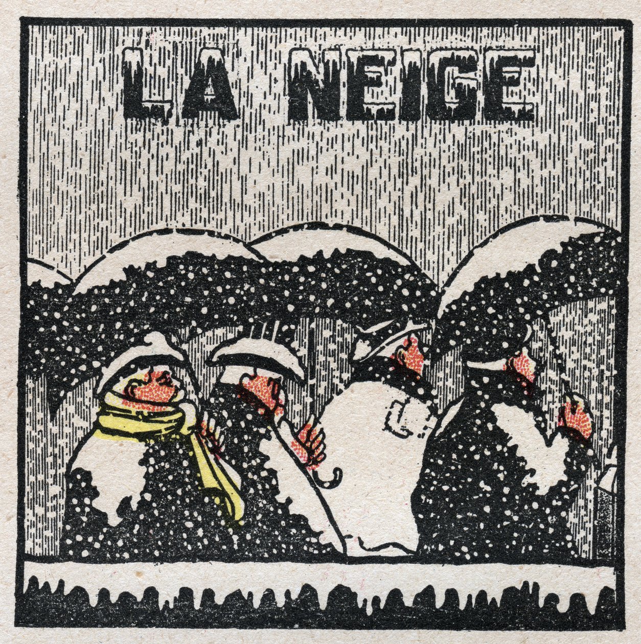Změny skupenství: tuhnutí a krystalizace. Sníh se tvoří z jemných kapiček vody, které tuhnou a krystalizují. Anonymní ilustrace z roku 1925. Soukromá sbírka. od Anonymous Anonymous