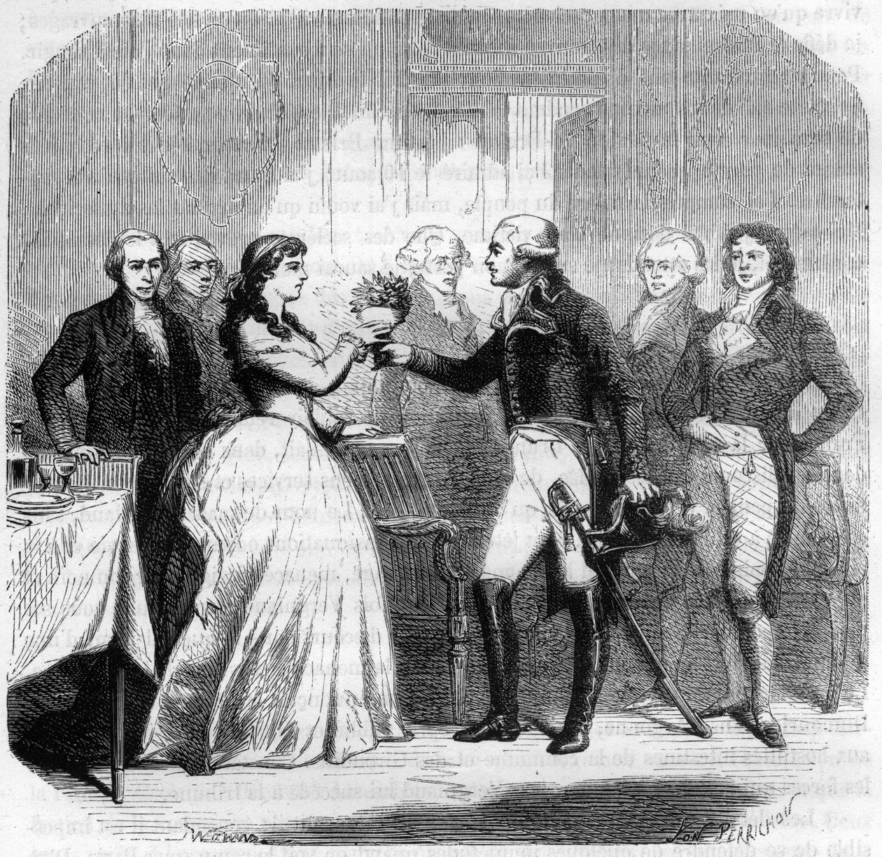 Charles Francois du Perier dit Dumouriez (1739-1823), francouzský generál u Madame Roland (Manon Roland) (1754-1793) - Rytina v „Histoire des Girondins“ od Alphonse de Lamartine (1790-1869) 1865-1866 - soukromá sbírka od Anonymous Anonymous