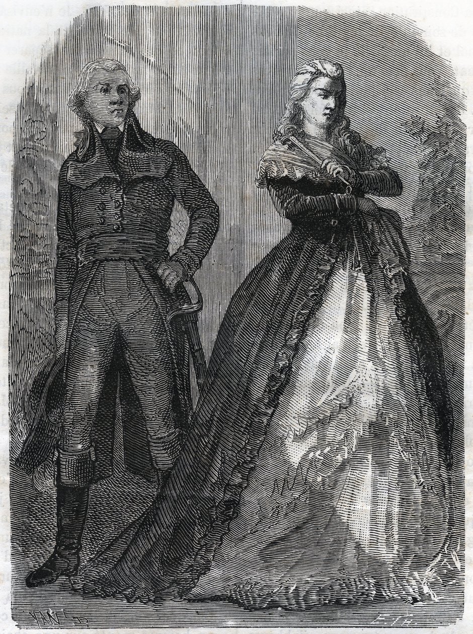 Charles Francois du Perier dit Dumouriez (1739-1823), francouzský generál s královnou Marií Antoinettou (1755-1793). Rytina z roku 1866 v „Histoire de la Revolution francaise““ od Adolphe Thierse. Soukromá sbírka. od Anonymous Anonymous