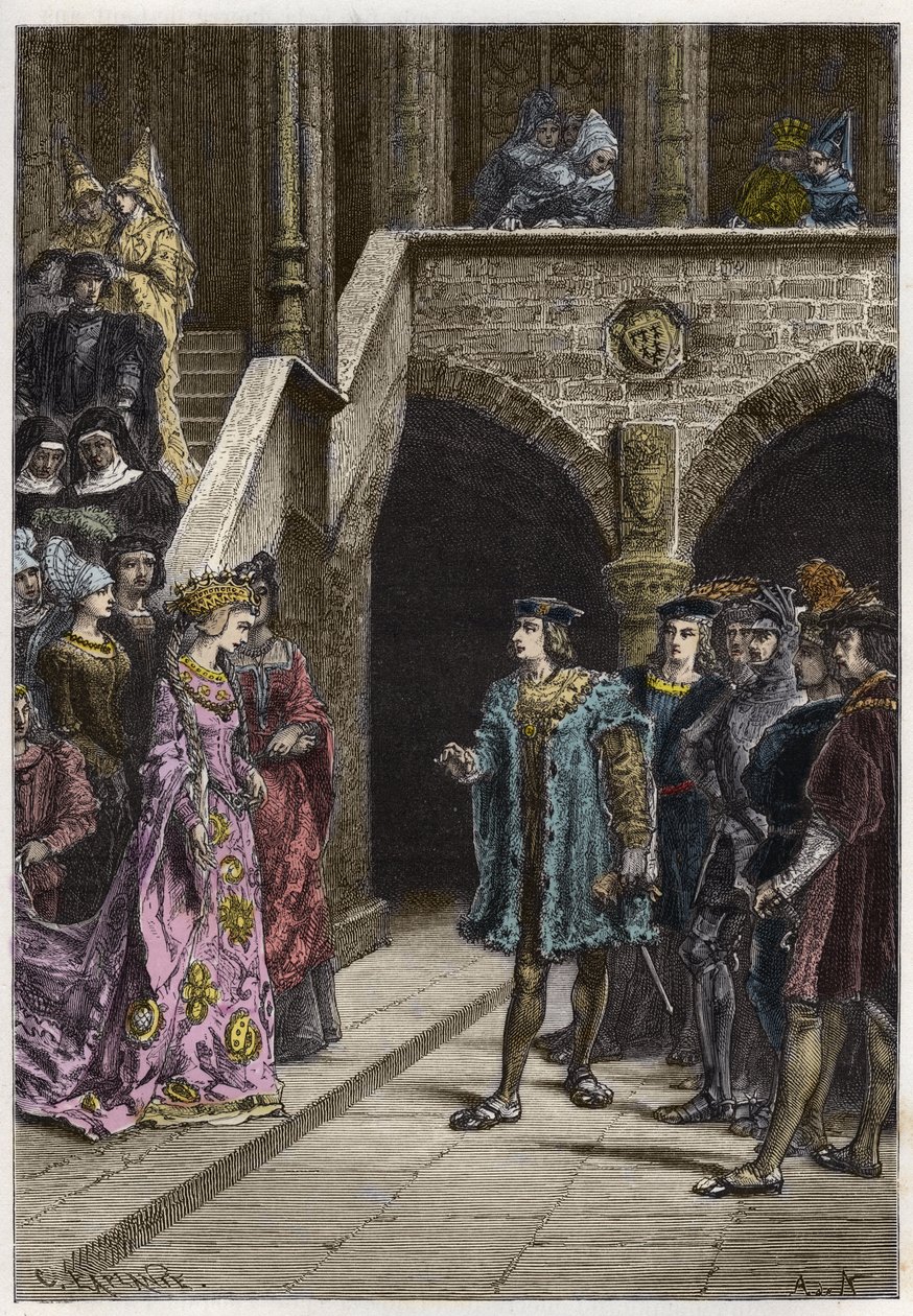 Karel VIII. a Anna Bretaňská – Setkání krále Karla VIII. (1470-98) a královny Anny Bretaňské – rytina z „“Historie Francie vyprávěná mým vnoučatům““ – od Francoise Guizota – 1872-1876 od Anonymous Anonymous