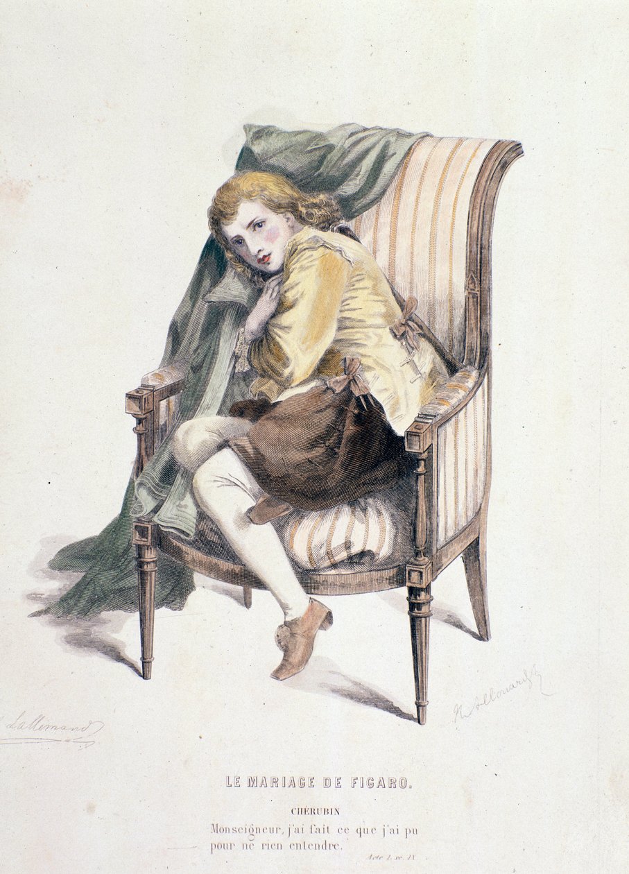 Postava Cherubína ve Figarově svatbě, Mozartově opeře (1837) od Anonymous Anonymous