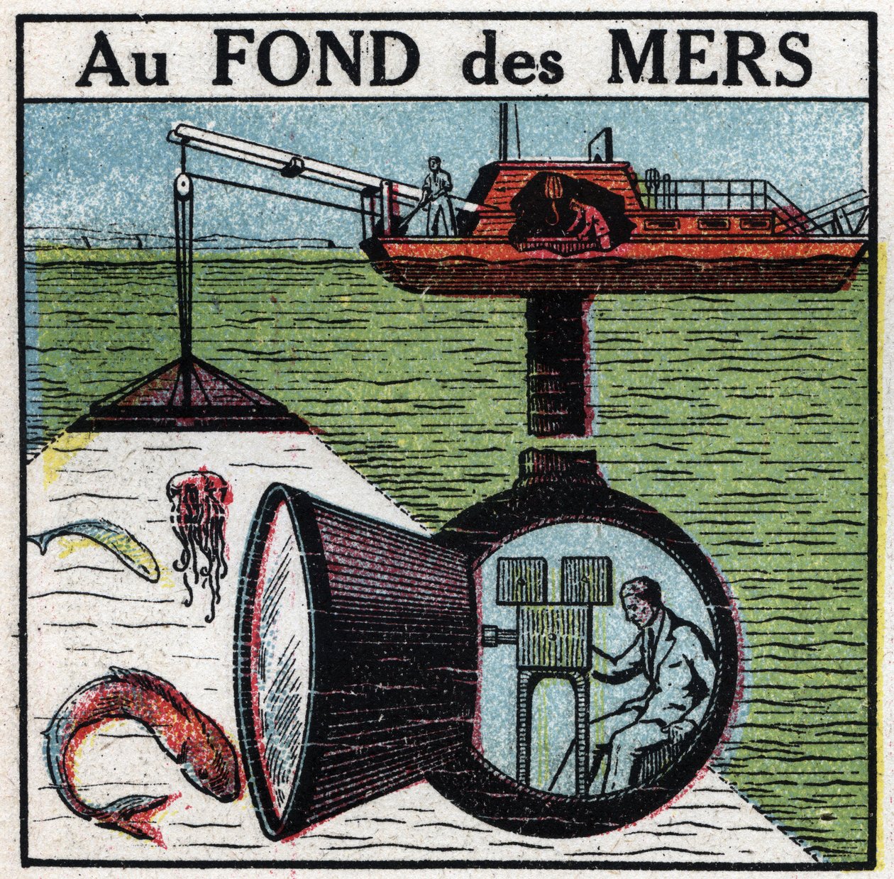 Kameraman: natáčení filmu na dně moří. Anonymní ilustrace z roku 1925. Soukromá sbírka. od Anonymous Anonymous