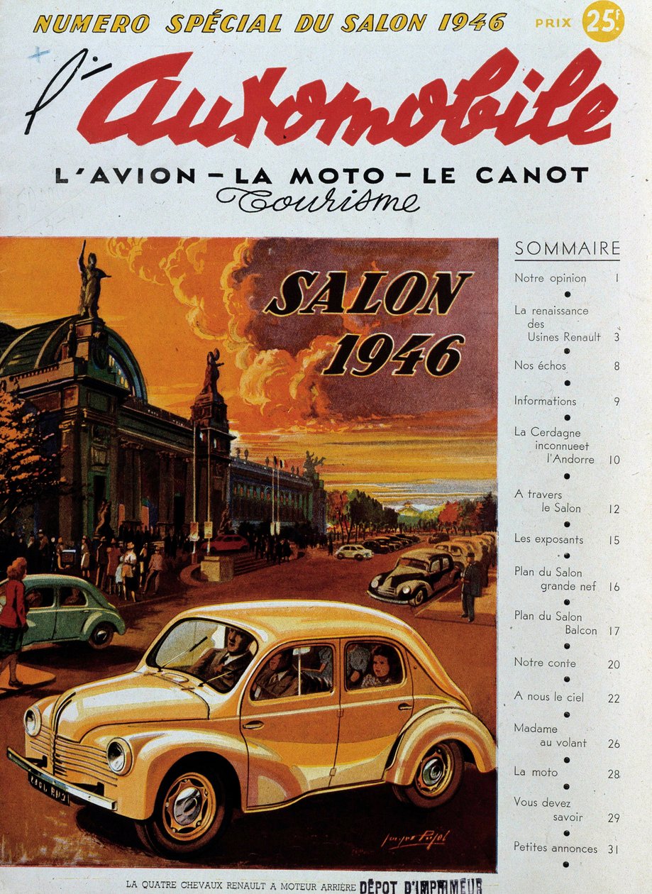 Obálka „Automobilu“ vydaná u příležitosti autosalonu v roce 1946. Soukromá sbírka od Anonymous Anonymous