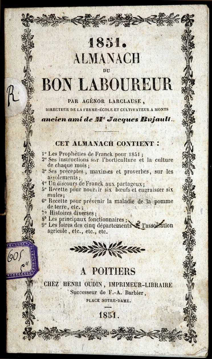 Obálka Almanachu du Bon Ploureur, Agenor Larclause, Poitiers od Anonymous Anonymous