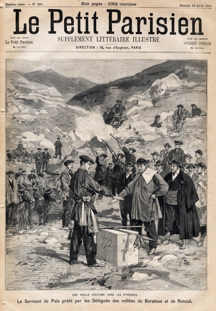 Zvyk pyreneje: přísaha míru složená delegáty z údolí Baretous a Roncal. Jeden z novin „“Le Petite Parisien““ dne 23.7.1893. od Anonymous Anonymous