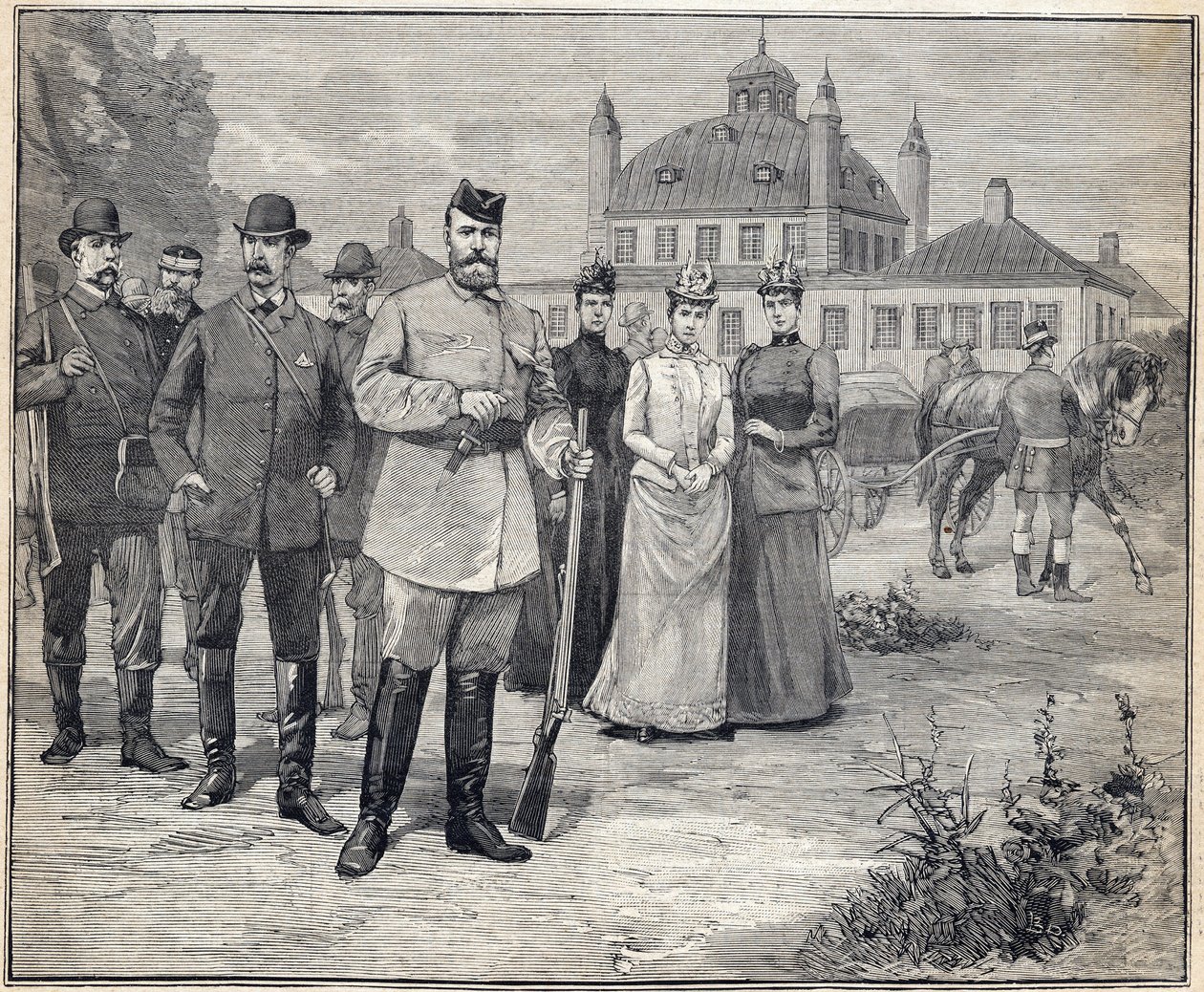 Odjel na lov ruského cara Mikuláše II. (1868-1918) do Fredensborgu v Dánsku. Rytina v „“Le Petit Parisien““ 1893. od Anonymous Anonymous