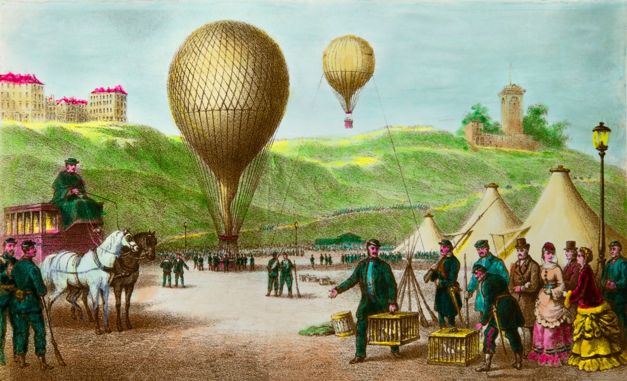 Odlet balónové pošty a osobních holubů při obléhání Paříže v roce 1870, Privee Collection od Anonymous Anonymous