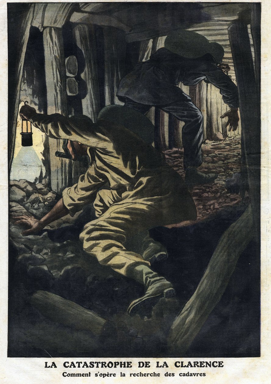 Katastrofa dolu Clarence (Nord pas de calais): Záchranáři se pokoušejí získat těla obětí výbuchu výbušniny. Ilustrace převzata z “” Le Petite Journal”” 22. 9. 1912 Soukromá sbírka. od Anonymous Anonymous
