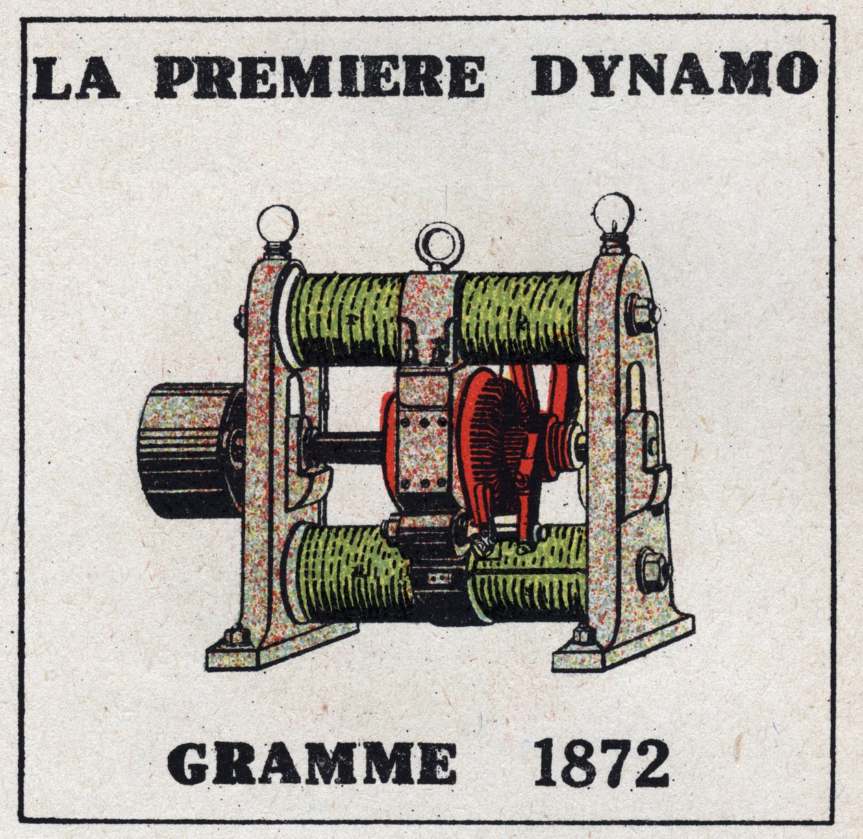 Dynamo: první dynamo vynalezené Zenobe Theophilem Gramem (1826-1901) v roce 1872. Anonymní ilustrace z roku 1925. Soukromá sbírka. od Anonymous Anonymous