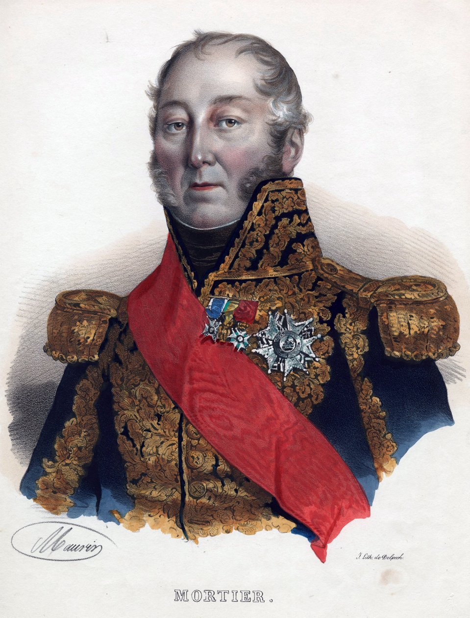 Edouard Adolphe Mortier (1768-1835), maršál Francie - Anonym - 1835 - Litografie, akvarel - 32x24 - Soukromá sbírka od Anonymous Anonymous