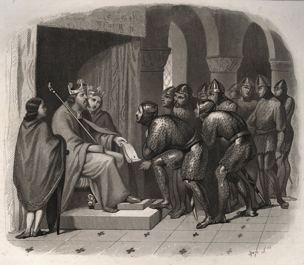Edward Vyznavač (jeden z posledních anglosaských králů Anglie) - St. Edward Vyznavač (1004-1066) dává nové zákony svému lidu. Rytina z roku 1846 v „Životech svatých““. Soukromá sbírka. od Anonymous Anonymous