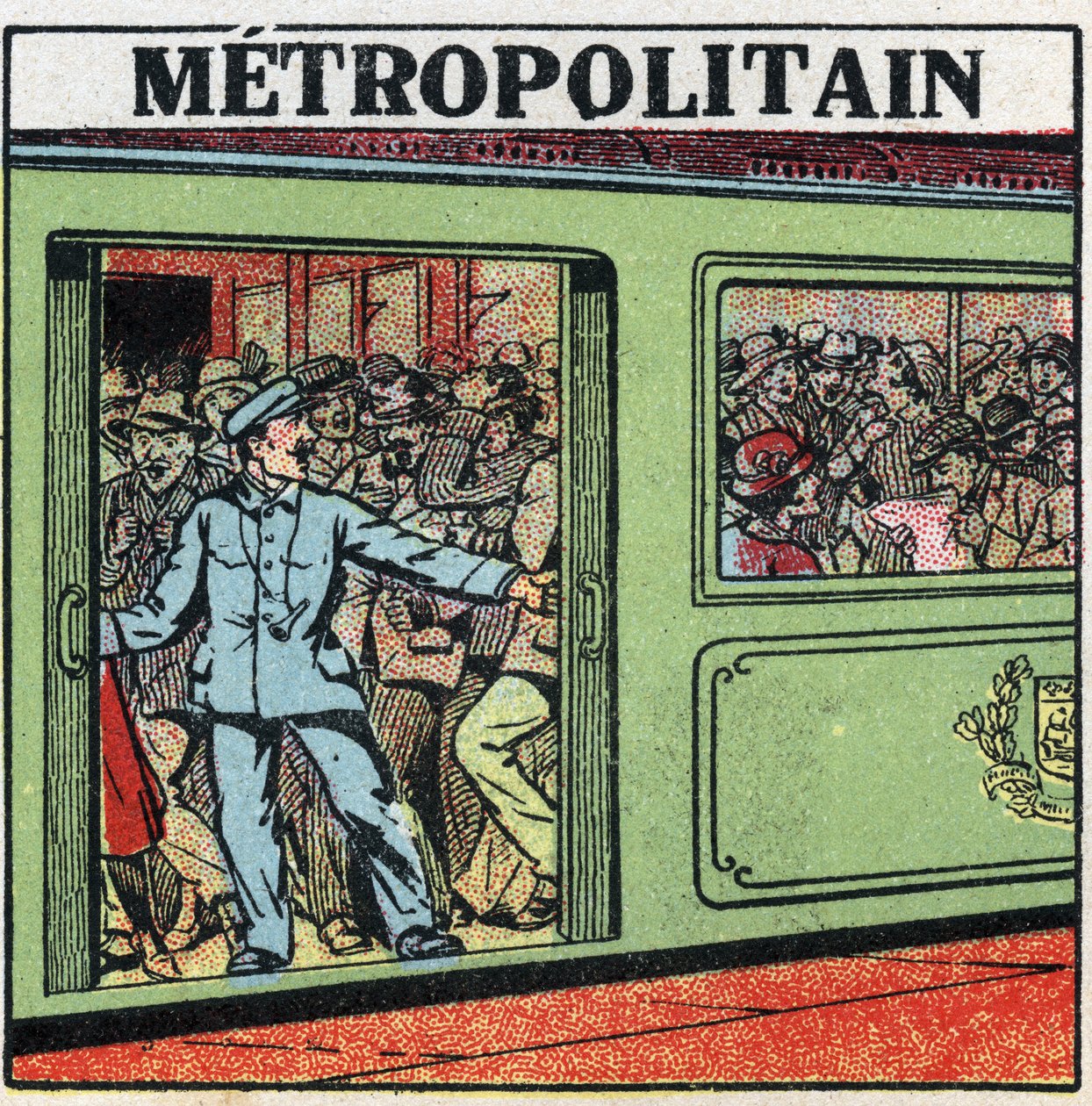 Elektrické tramvaje: cestující se hromadí v metropoli v Paříži. Anonymní ilustrace z roku 1925. Soukromá sbírka. od Anonymous Anonymous