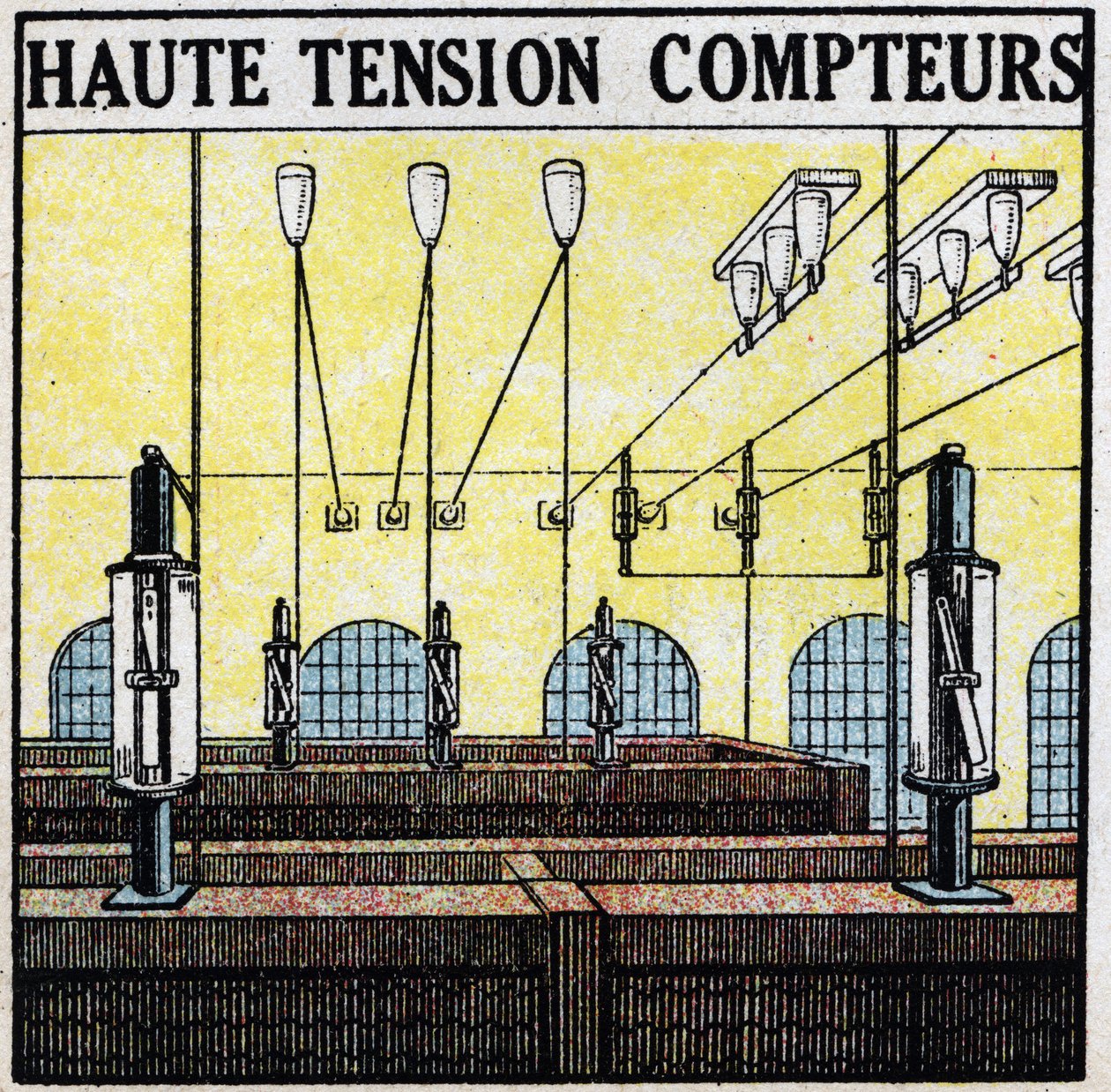 Elektrické vedení: elektroměry vysokého napětí. Anonymní ilustrace z roku 1925. Soukromá sbírka. od Anonymous Anonymous