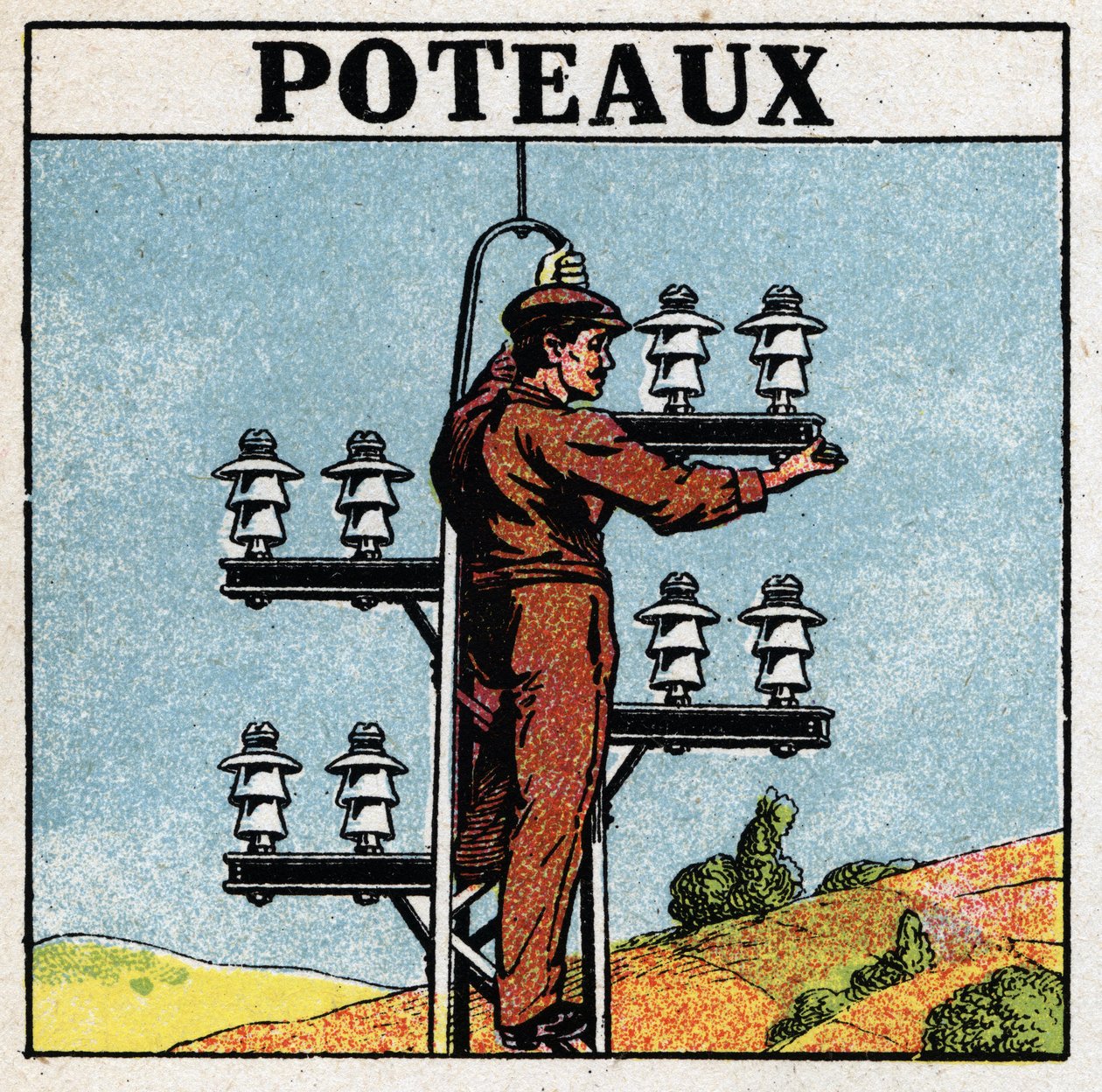 Elektrické potrubí: elektrické sloupy. Anonymní ilustrace z roku 1925. Soukromá sbírka. od Anonymous Anonymous