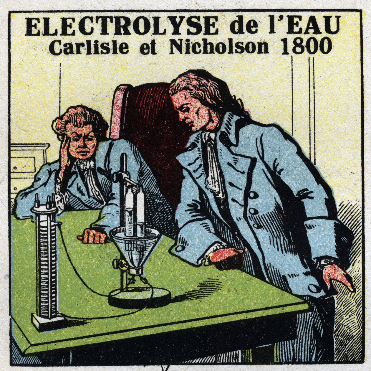 Elektrochemie: elektrolýza vody Anthony Carlisle (1768-1842) a William Nicholson (1753-1815) v Londýně 2. května od Anonymous Anonymous