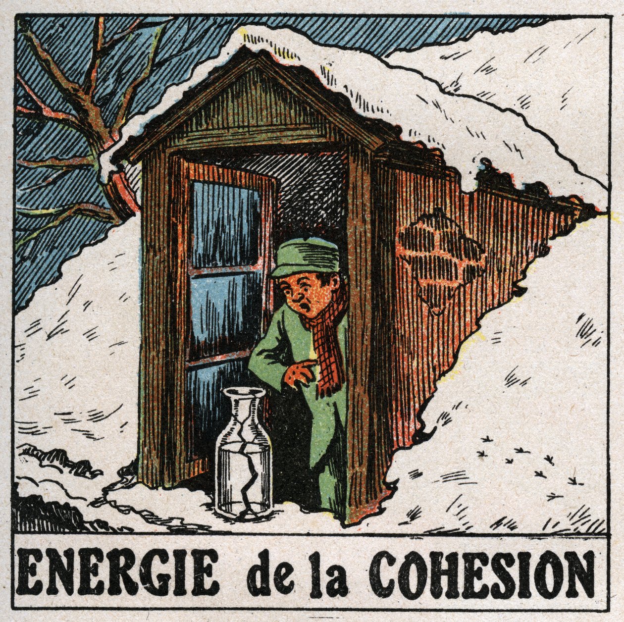 Energie soudržnosti: studená voda rozbije vázu. Anonymní ilustrace z roku 1925. Soukromá sbírka. od Anonymous Anonymous