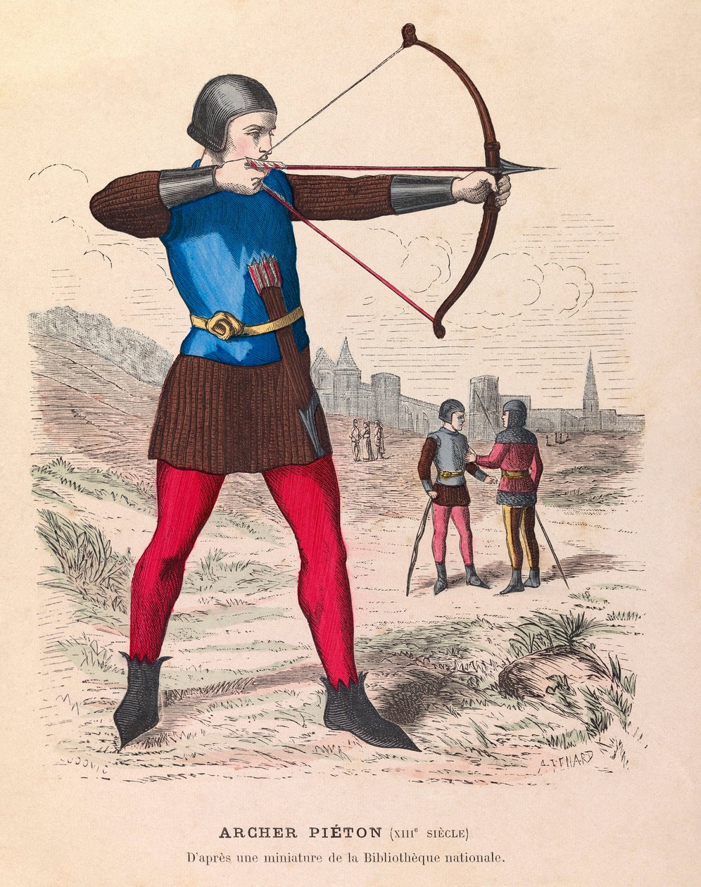 Rytina - Archer pieton du 13eme Siecle a Paris - Pěší lukostřelec v Paříži ve 13. století - soukromá sbírka od Anonymous Anonymous