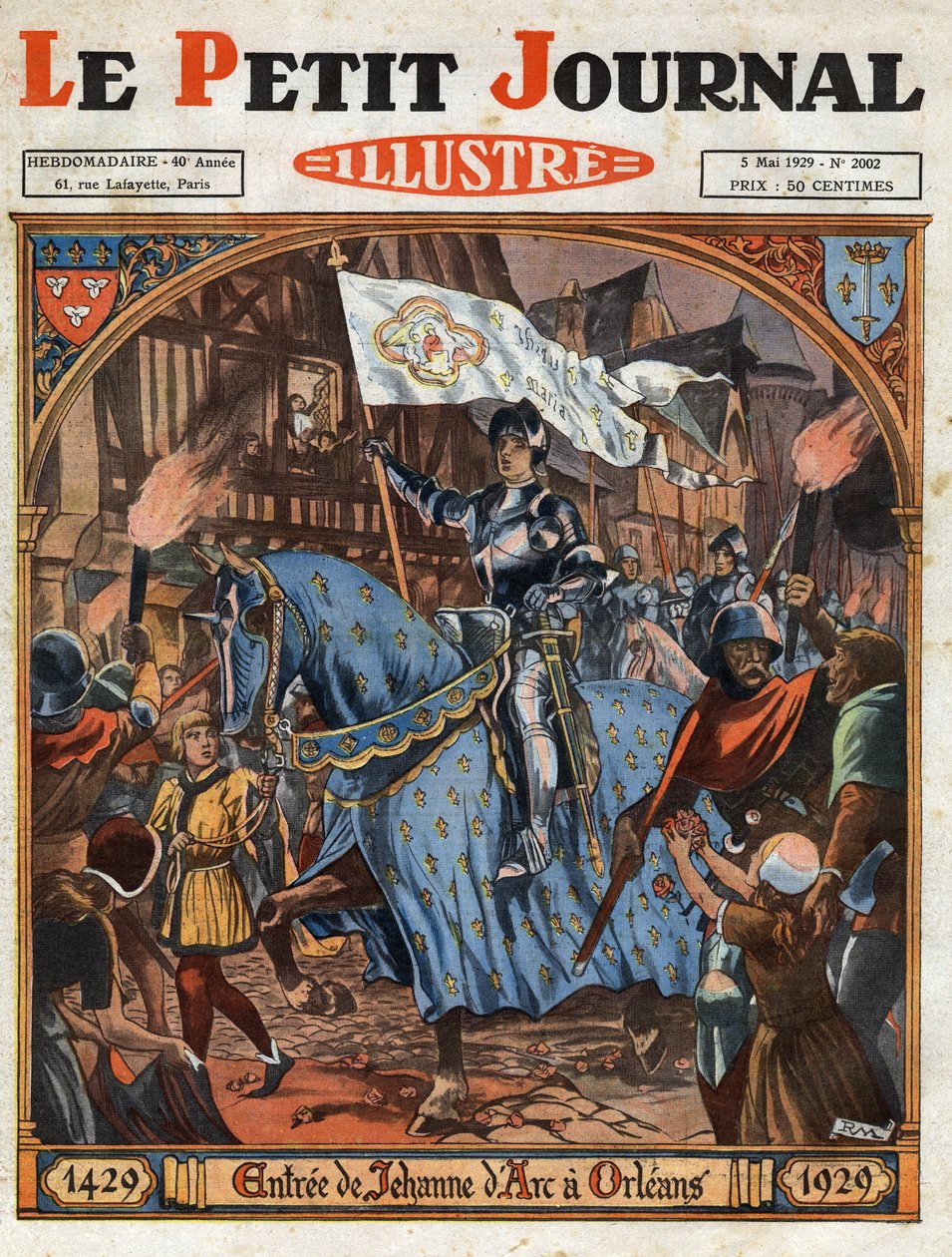 Vjezd Johanky z Arku (1412-1431) do Orléansu v roce 1429. Výročí 500 let od události. Rytina v “” Le petit Journal Illustre””, dne 5.5.1929 od Anonymous Anonymous
