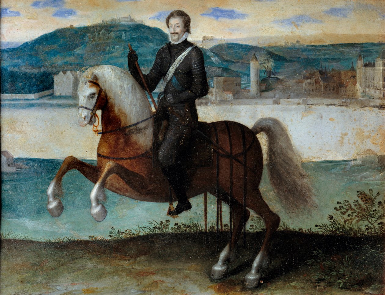 Jezdecký portrét Jindřicha IV. (1553-1610) před Paříží (1594). Anonymní malování. h s/měď. Rozměr: 0,25 x 0,31 m. Paříž, Musee Carnavalet od Anonymous Anonymous