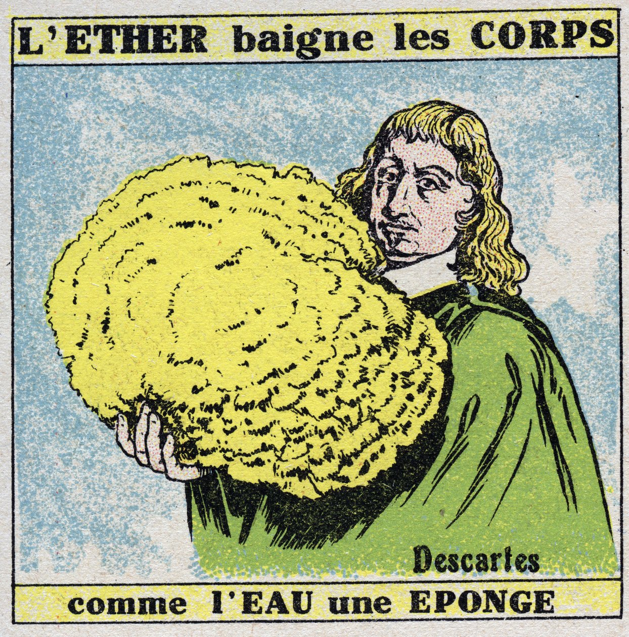 Éter (materiál): René Descartes (1596-1650) zjistil, že éter koupe těla jako voda houba. Anonymní ilustrace z roku 1925. Soukromá sbírka. od Anonymous Anonymous