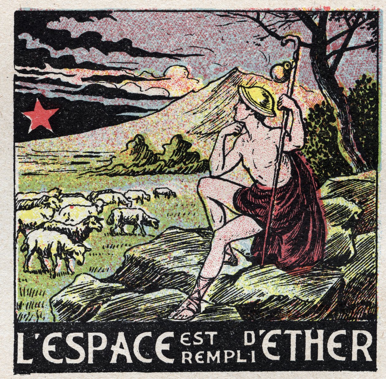 Éter (materiál): prostor je vyplněn éterem. Pastýř z antiky uvažující o obloze. Anonymní ilustrace z roku 1925. Soukromá sbírka. od Anonymous Anonymous