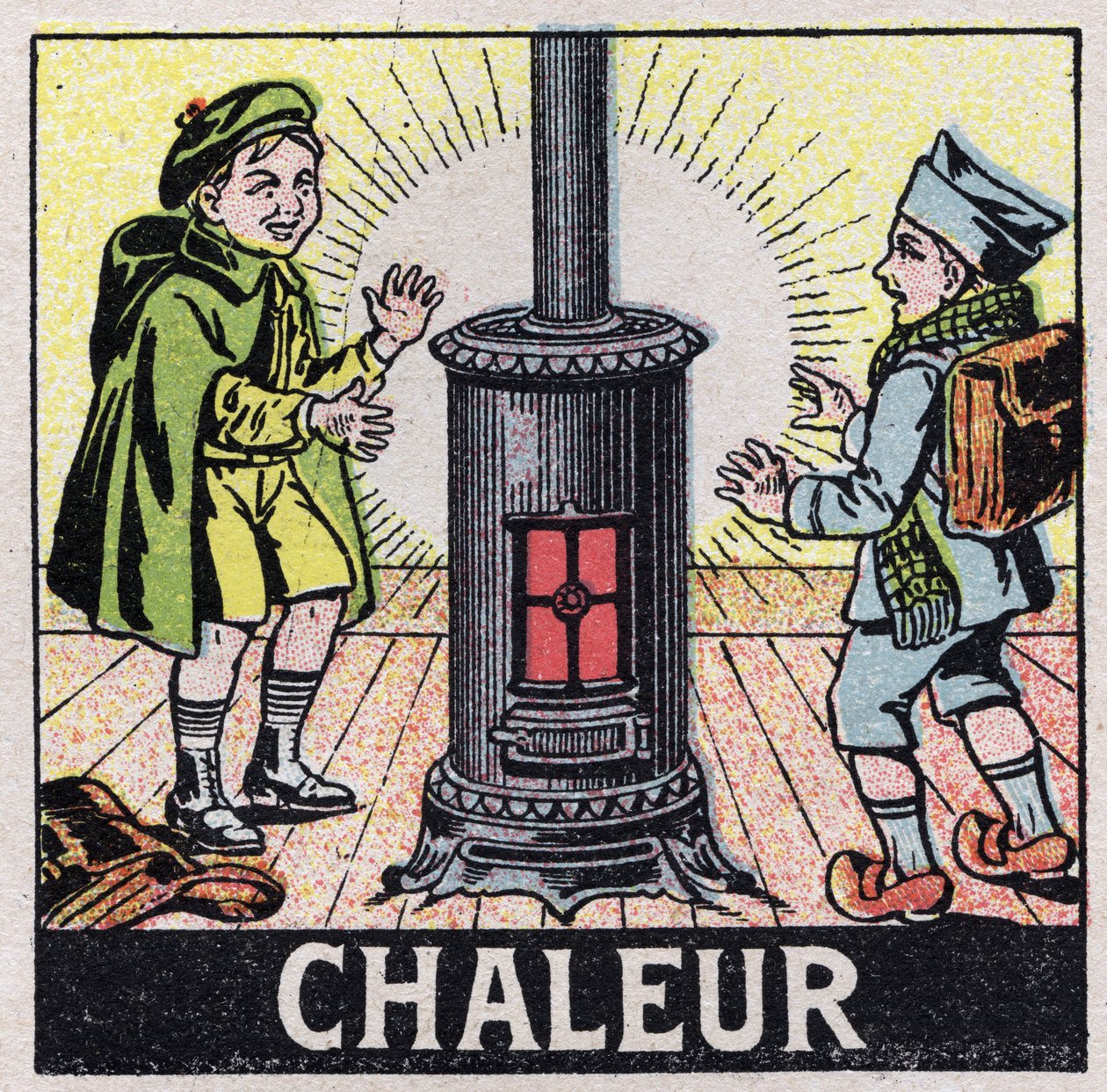 Éter (materiál): dvě děti ohřívané žárem kamen. Anonymní ilustrace z roku 1925. Soukromá sbírka. od Anonymous Anonymous