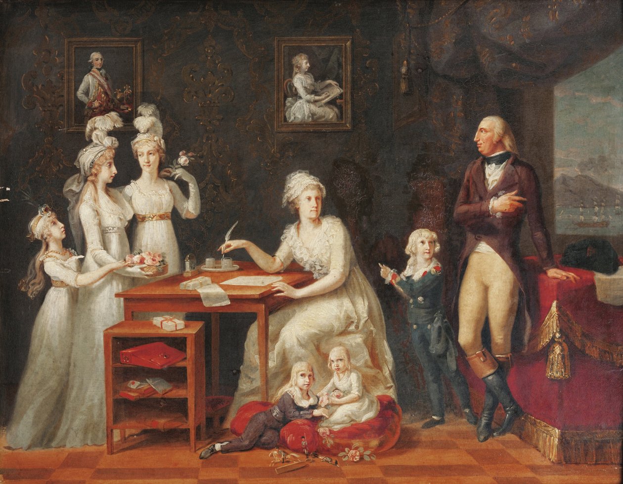 Ferdinand Ier (roi des Deux-Siciles) (1751-1825) – neapolský a sicilský král Ferdinand IV. se svou rodinou, Anonym. Olej na dřevě, rozměr: 42x53,3, konec 18. stol., soukromá sbírka od Anonymous Anonymous
