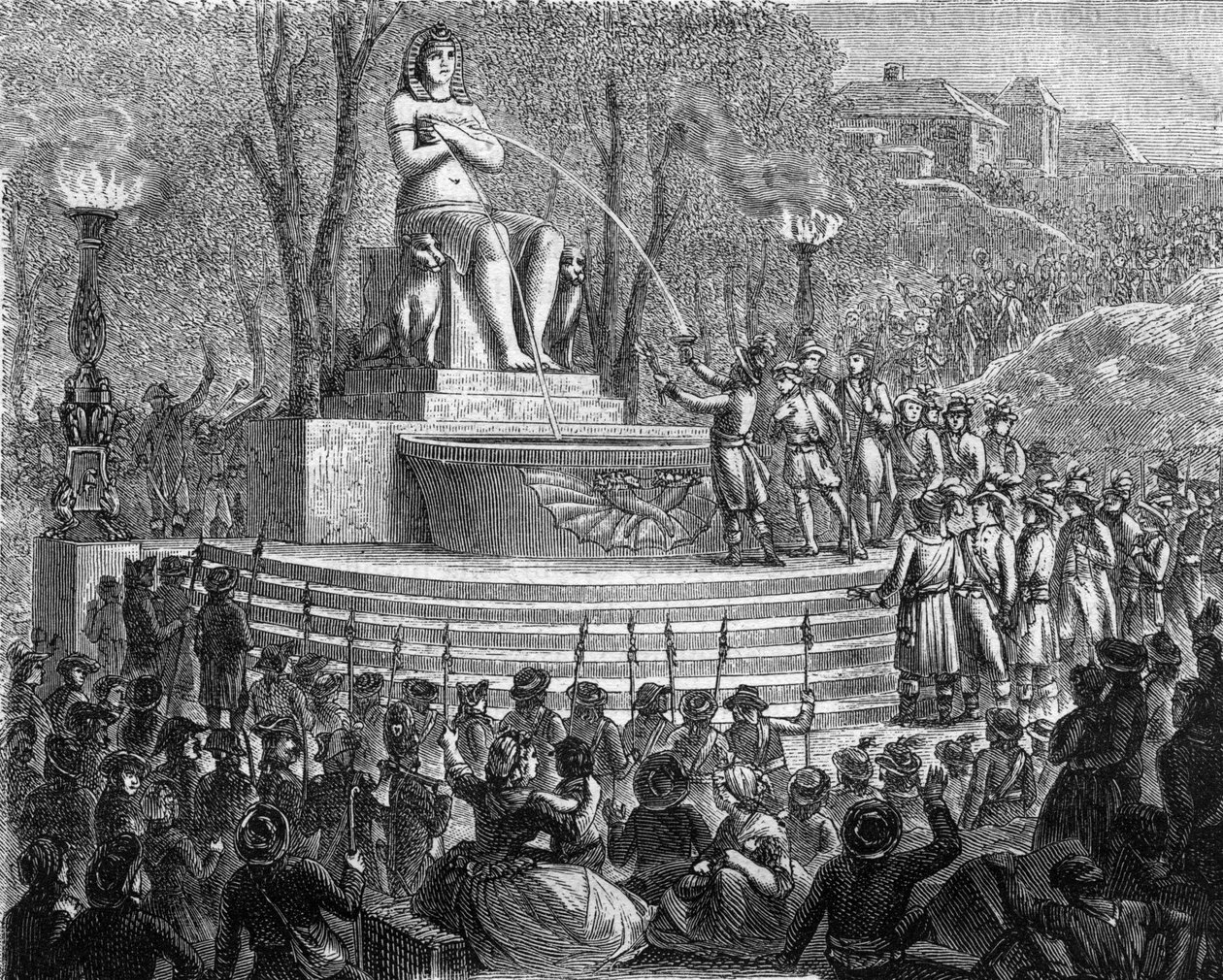 Den nové ústavy (29. rok Thermidor I nebo 10. srpna 1793) – Fontána regenerace na troskách Bastily (10. srpna 1793) – rytina do „Histoire des Girondins““ od Alphonse de Lamartine (1790-1869) 18665-18 - Soukromé lepidlo od Anonymous Anonymous