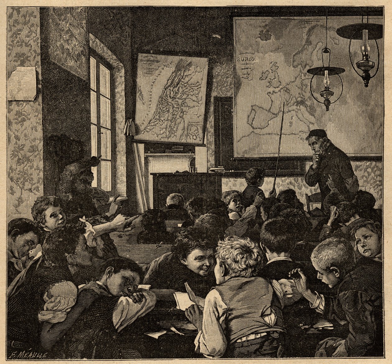 Konec třídy - škola - - rytina 1890 od Anonymous Anonymous