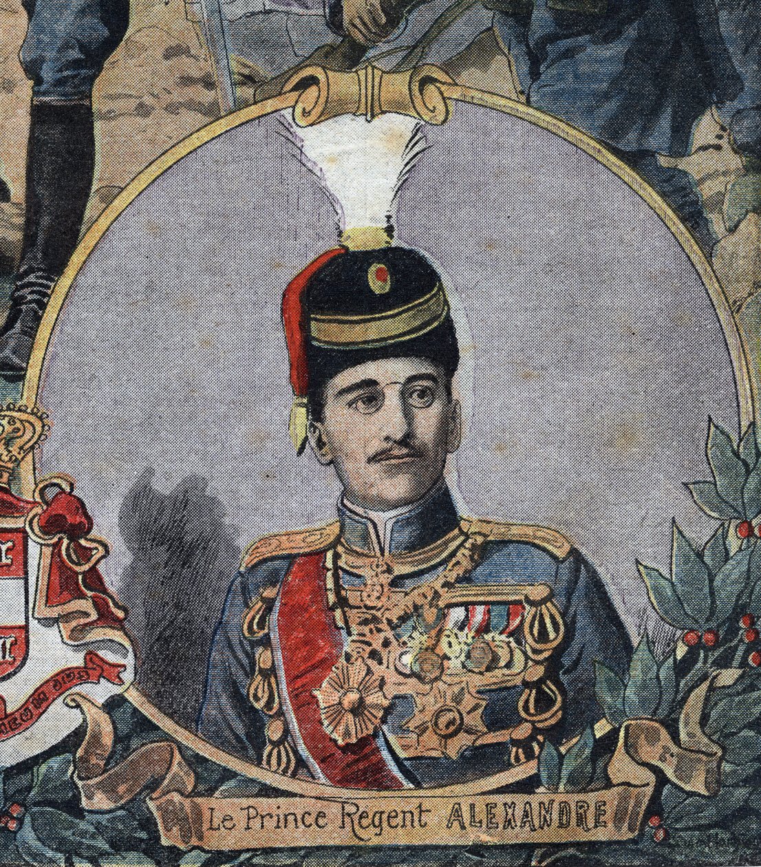 První světová válka 1914-1918 (14-18): Portrét prince regenta Srbska Alexandra, který se stal jugoslávským králem Alexandrem I. nebo srbským Alexandrem II. (1888-1934). Rytina do „“Le Petite Journal““ od Anonymous Anonymous