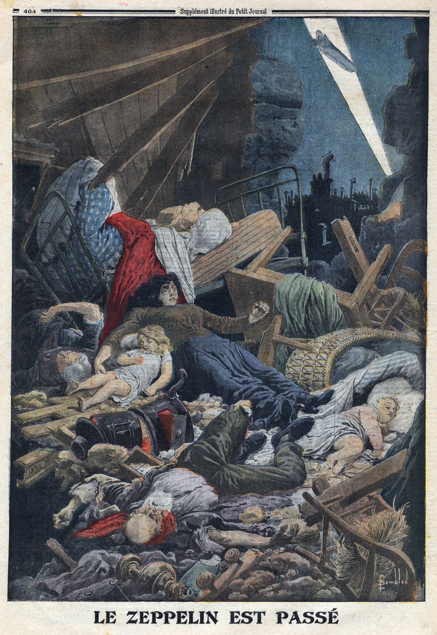 První světová válka 1914-1918 (válka 14-18). Civilní obyvatelstvo zabité v jejím domě při bombardování Zeppelinu německých leteckých sil. V „“Le Petite Journal“ dne 13.2.1916. Soukromá sbírka od Anonymous Anonymous