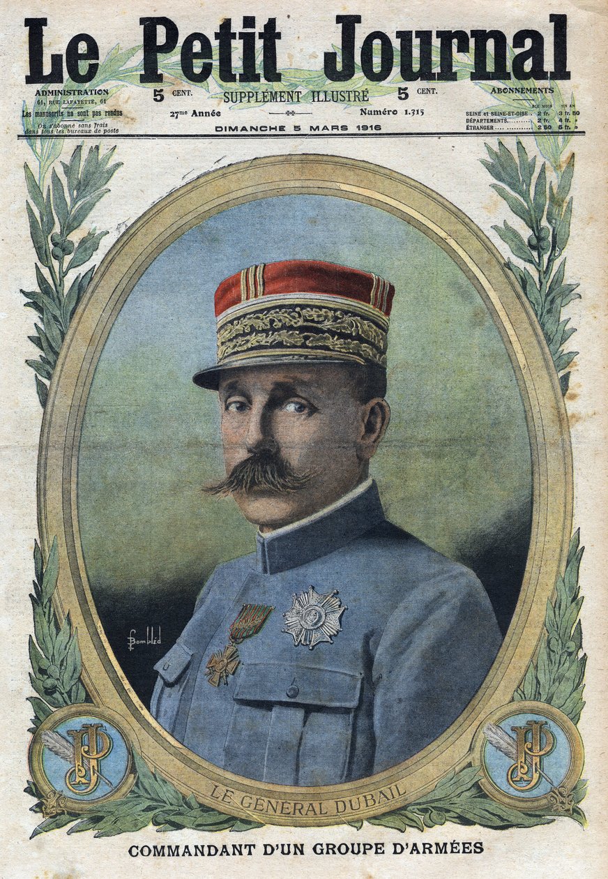 První světová válka 1914-1918 (válka 14-18). Portrét generála Augusta Dubaila (1851-1934). V „“Le Petite Journal“ dne 5.3.1916. Soukromá sbírka od Anonymous Anonymous