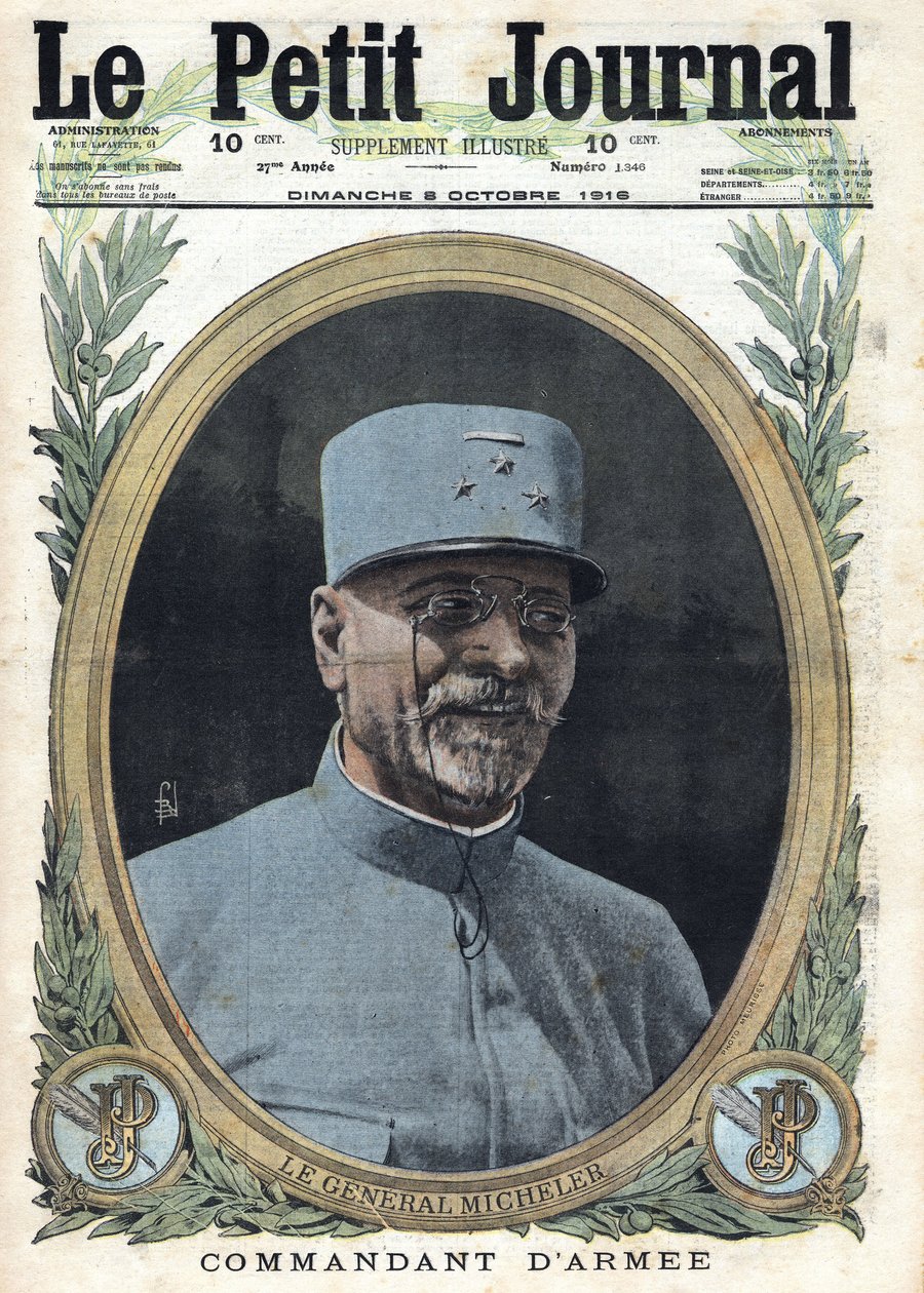 První světová válka 1914-1918 (válka 14-18). Portrét generála Josepha Alfreda Michelera (1861-1931) v „Le Petit Journal“, dne 8.10.1916 od Anonymous Anonymous