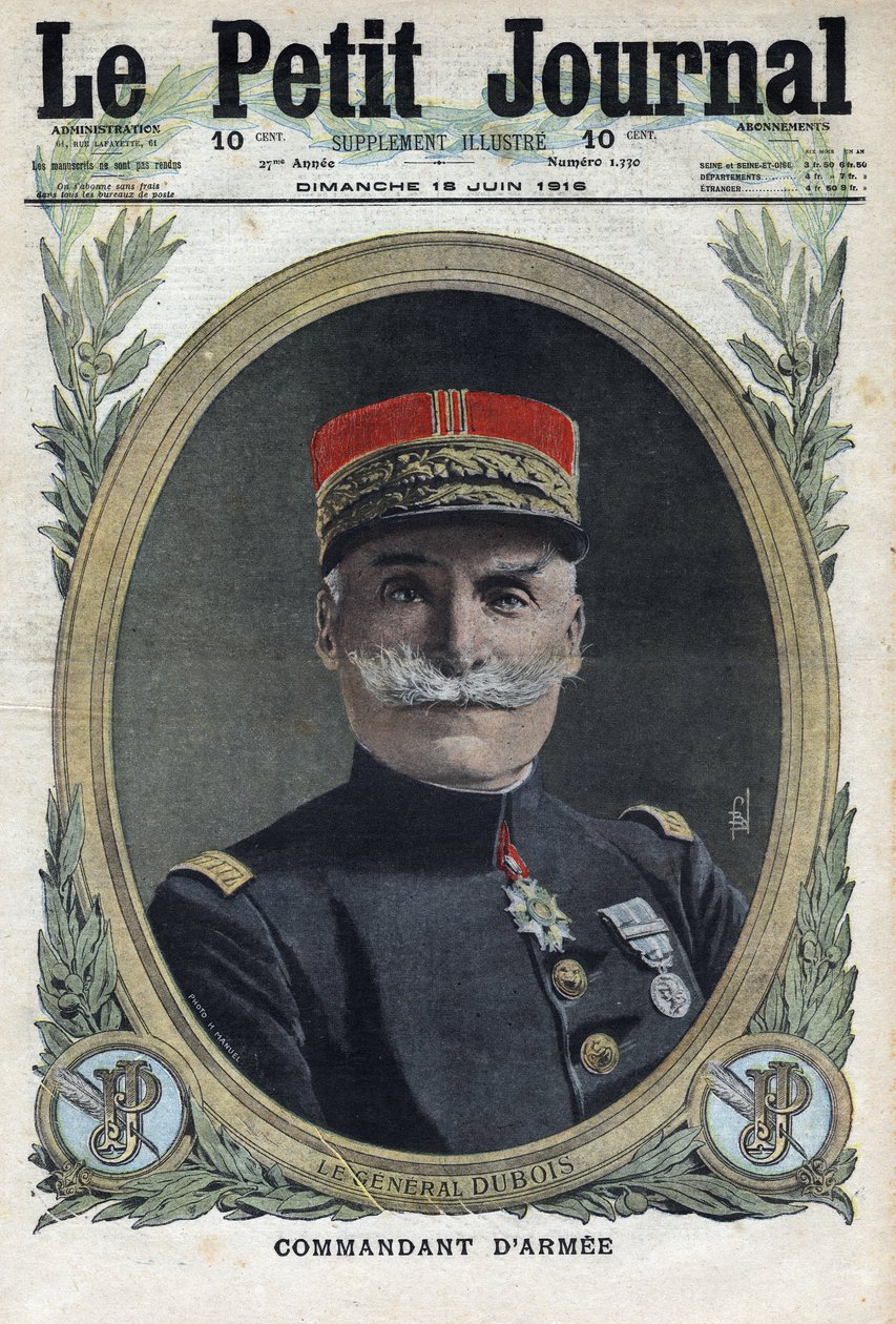 První světová válka 1914-1918 (válka 14-18). Portrét francouzského generála Pierra Duboise (1852-1924). V „“Le Petite Journal“ dne 18.6.1916. Soukromá sbírka od Anonymous Anonymous