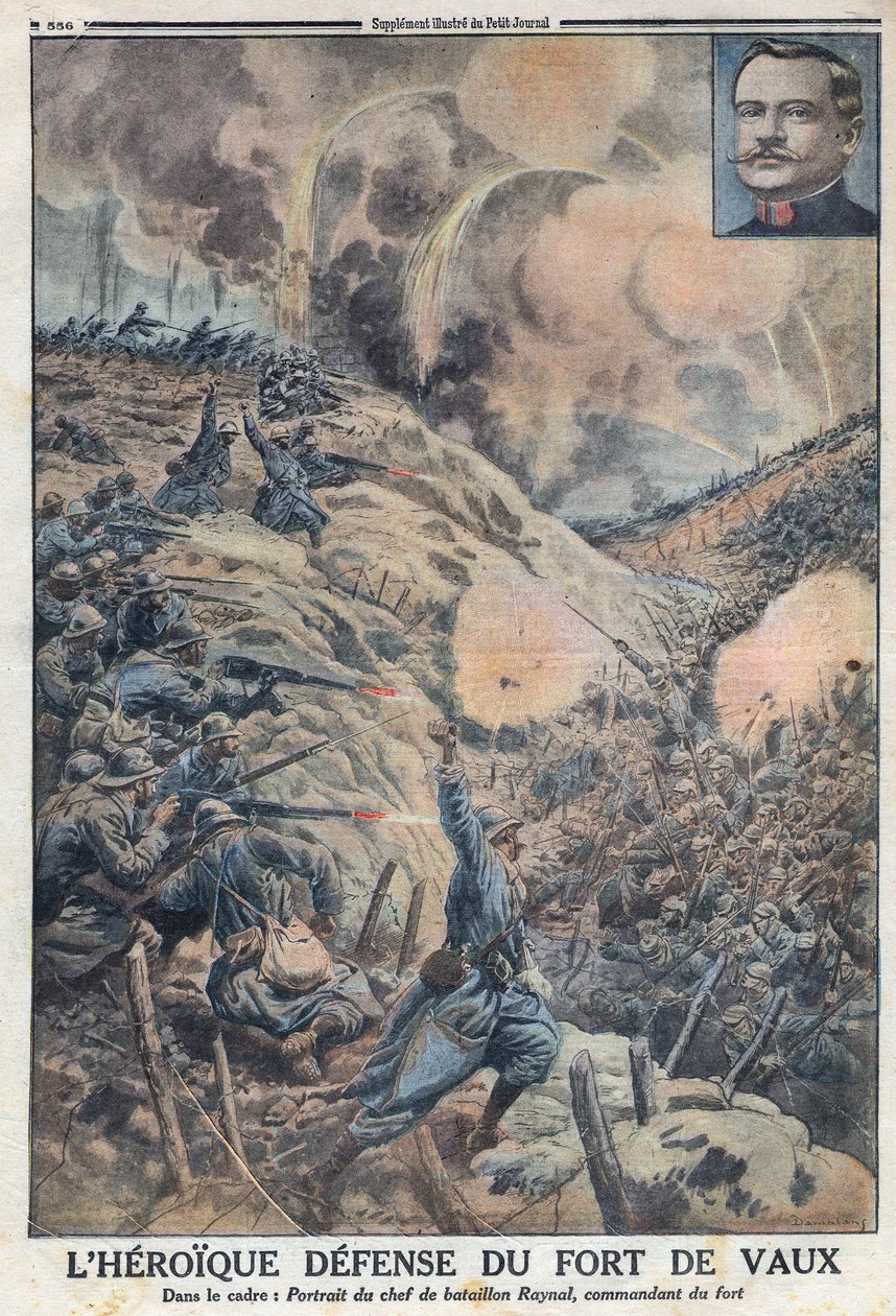 První světová válka 1914-1918 (válka 14-18). Hrdinská obrana Fort de Vaux s velitelem praporu Sylvainem Eugenem Raynalem (1867-1939). V „“Le Petite Journal“ od Anonymous Anonymous
