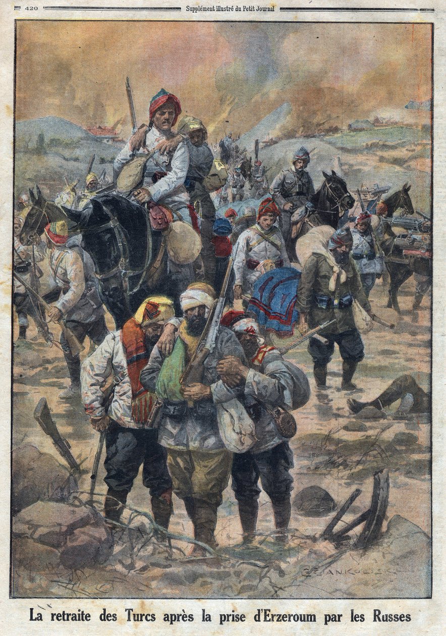 První světová válka 1914-1918 (válka 14-18). Ústup Turků poté, co Rusové dobyli Erzerum. V „“Le Petite Journal“ dne 27.2.1916. Soukromá sbírka od Anonymous Anonymous