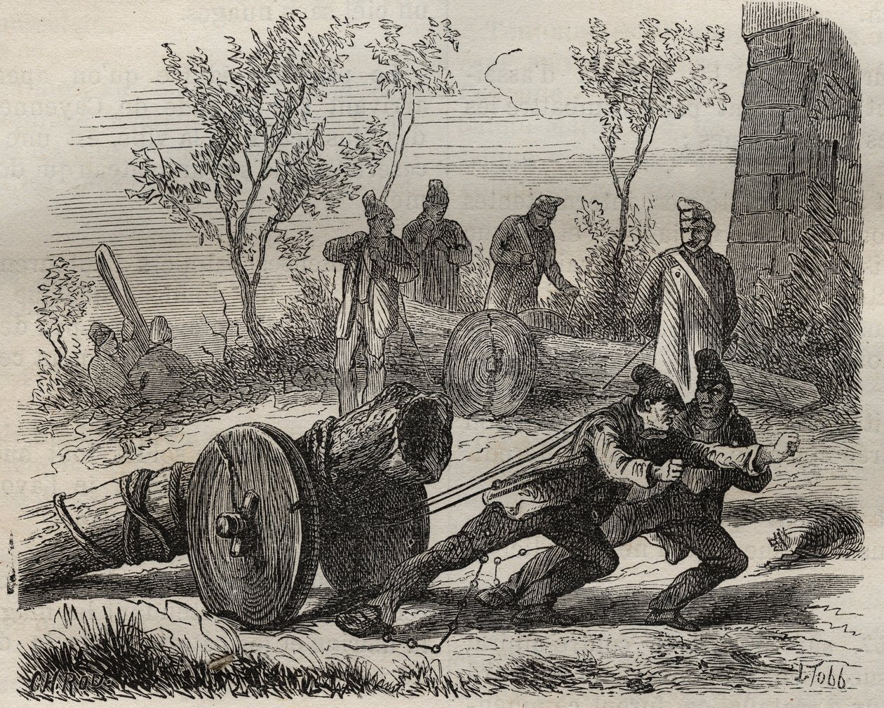 Forcats bucherons v Toulon Bagne v 19. století. Rytina do „Historie trestanců od jejich vzniku až po současnost“ (1877) od Pierra Zacconeho (1817-1895) (Colonia Penale - Trestná kolonie). Soukromá sbírka. od Anonymous Anonymous