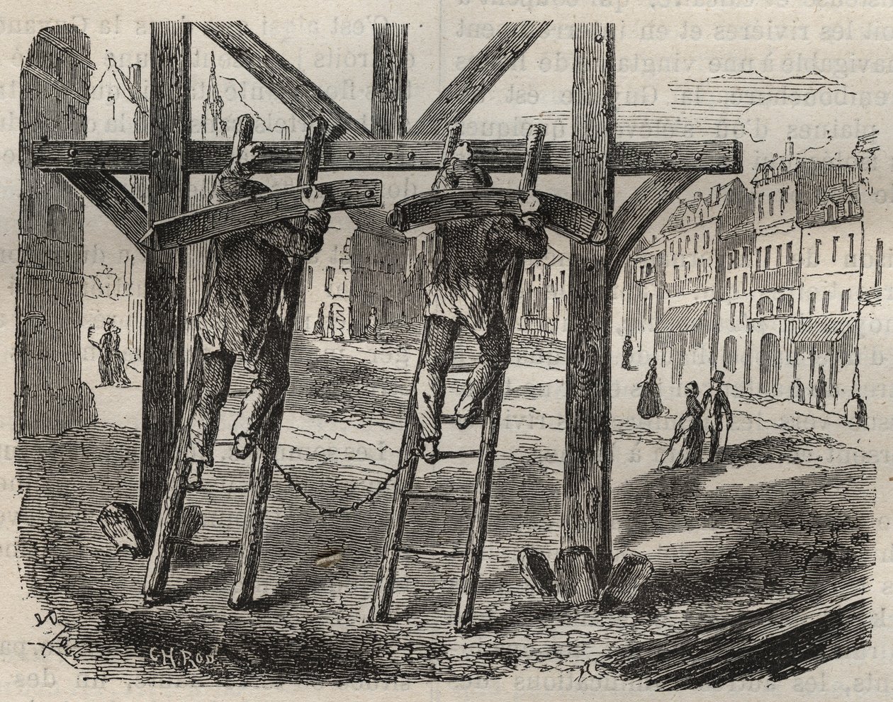 Forcats tesaři v Toulon Bagne v 19. století. Rytina do „Historie trestanců od jejich vzniku až po současnost“ (1877) od Pierra Zacconeho (1817-1895) (Colonia Penale - Trestná kolonie). Soukromá sbírka. od Anonymous Anonymous