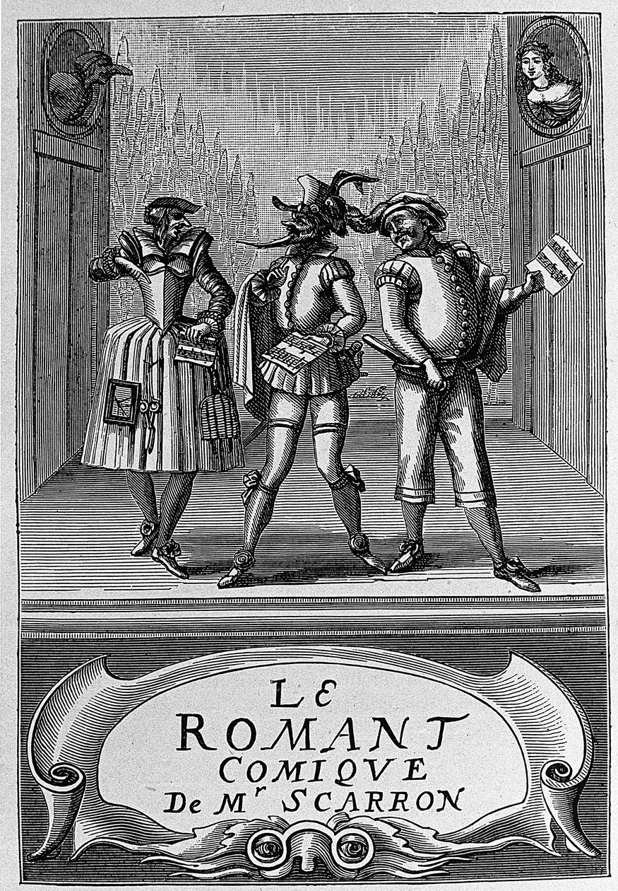 Frontispice knihy „The Comic Roman“ od Paula Scarrona (1610-1660), francouzského spisovatele. Rytina 18. století. od Anonymous Anonymous