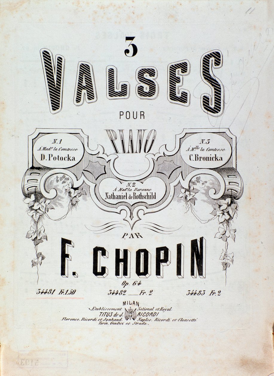 Frontispice partitury pro „3 valčíky pro klavír“ od Frederica Chopina (1810-1849) Soukromá sbírka 19. století od Anonymous Anonymous
