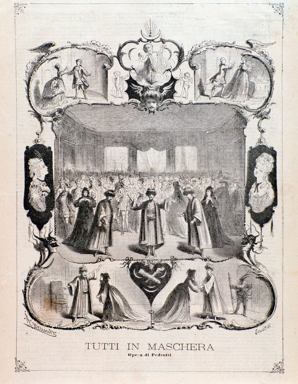 Frontispis z partitury Tutti v masce, opera Carla Pedrottiho od Anonymous Anonymous