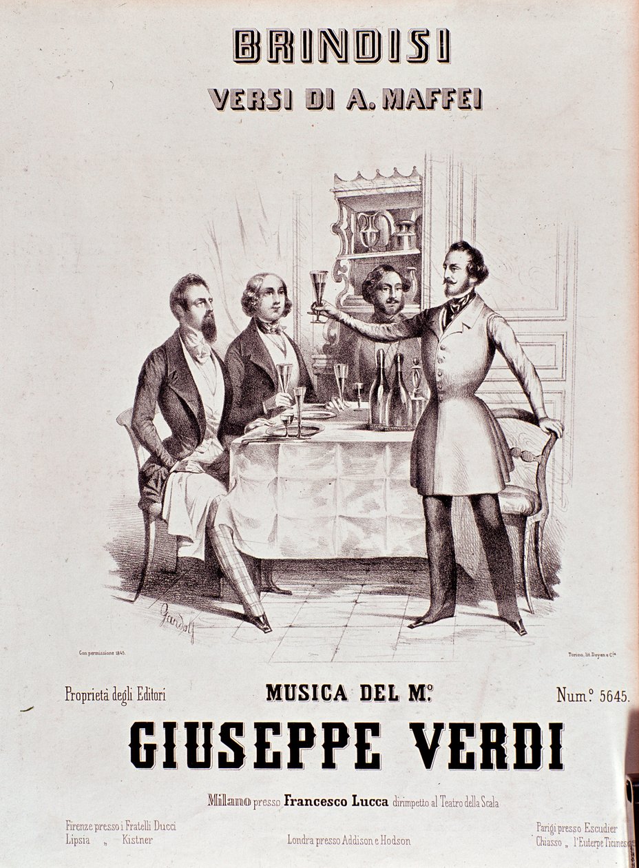 Frontispis partitury Brindisi od Giuseppe Verdiho podle poezie Andrea Maffei od Anonymous Anonymous