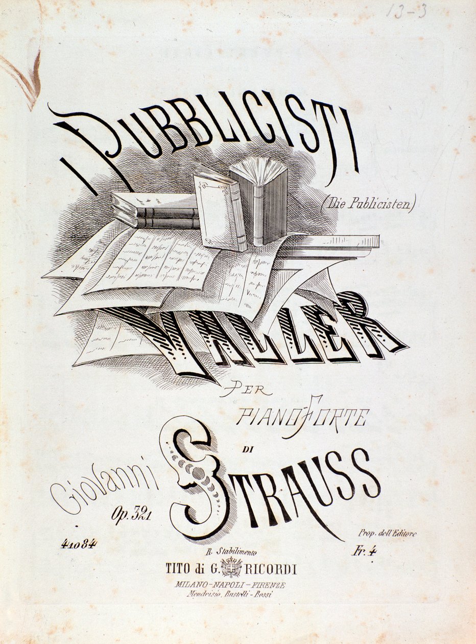 Frontispis partitury The Publicists (op. 321) Johanna Strausse od Anonymous Anonymous