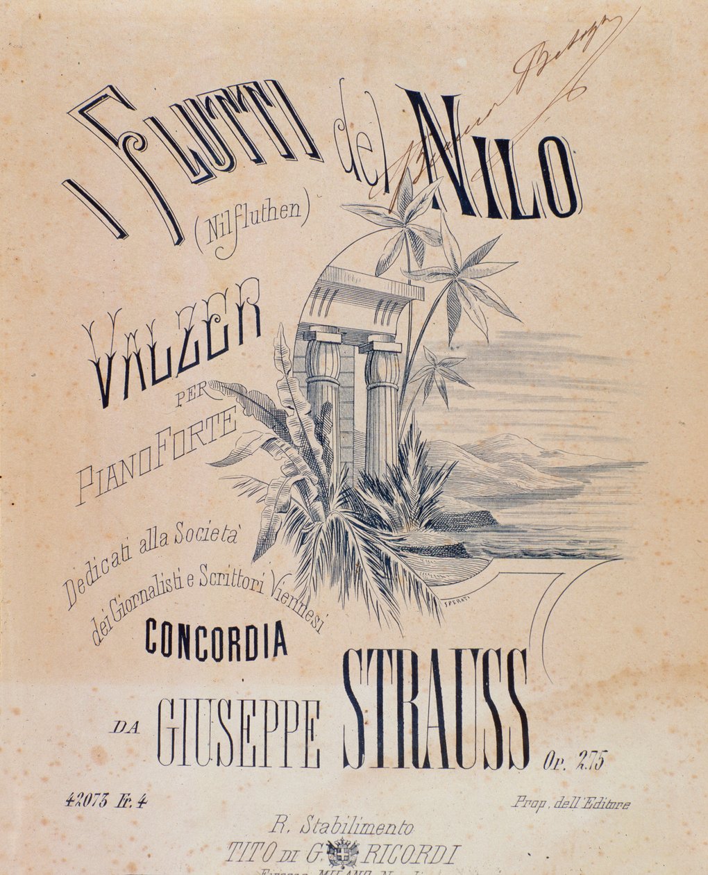 Frontispis partitur Nile Waters Waltzes for Piano od Josefa Strausse od Anonymous Anonymous