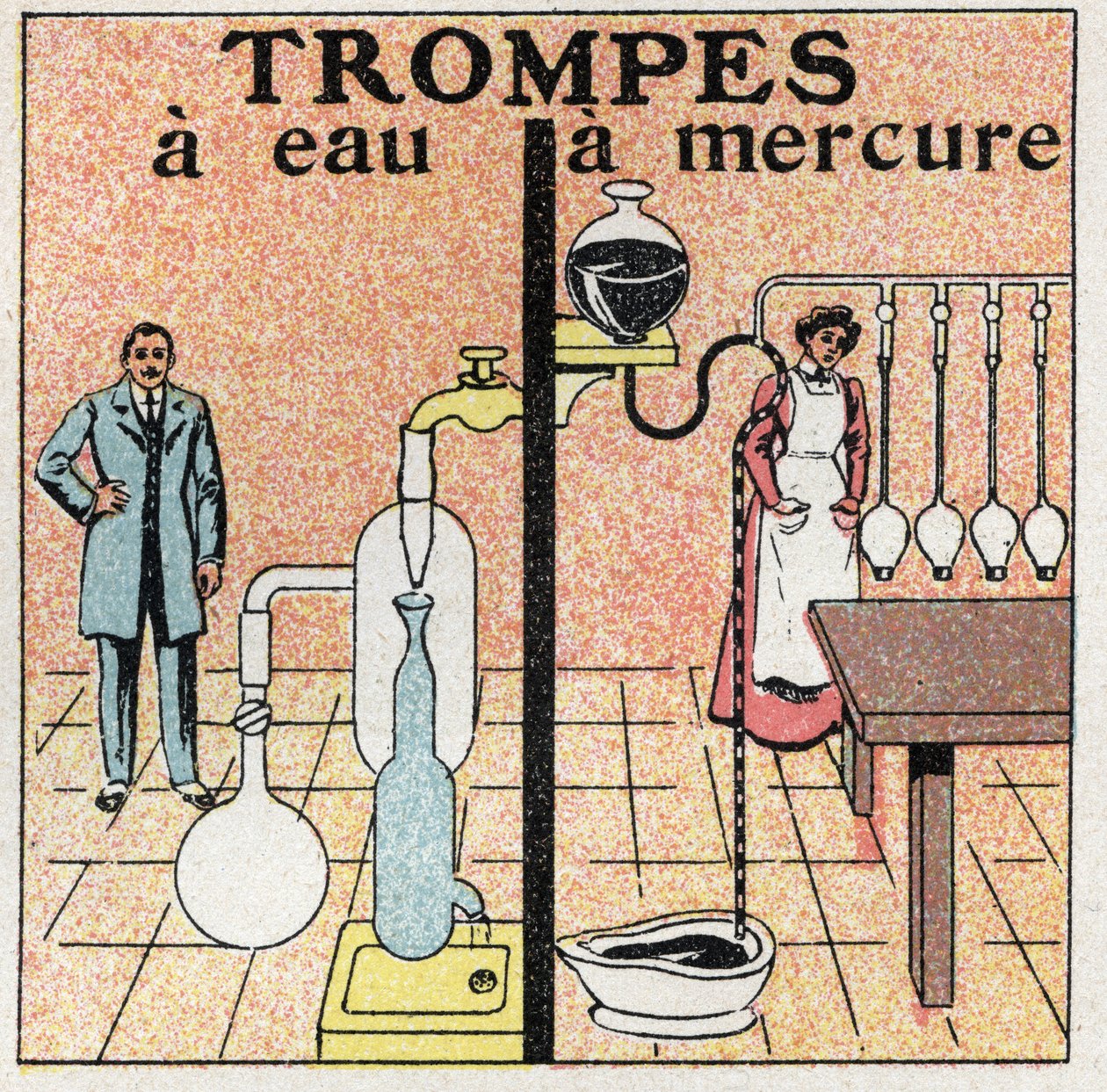 Tlak plynu: vodní trubice a rtuťové trubice. Anonymní ilustrace z roku 1925. Soukromá sbírka. od Anonymous Anonymous
