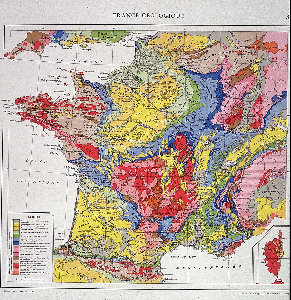 Zeměpisná mapa: Geologická Francie - Atlas 50. let 20. století. od Anonymous Anonymous