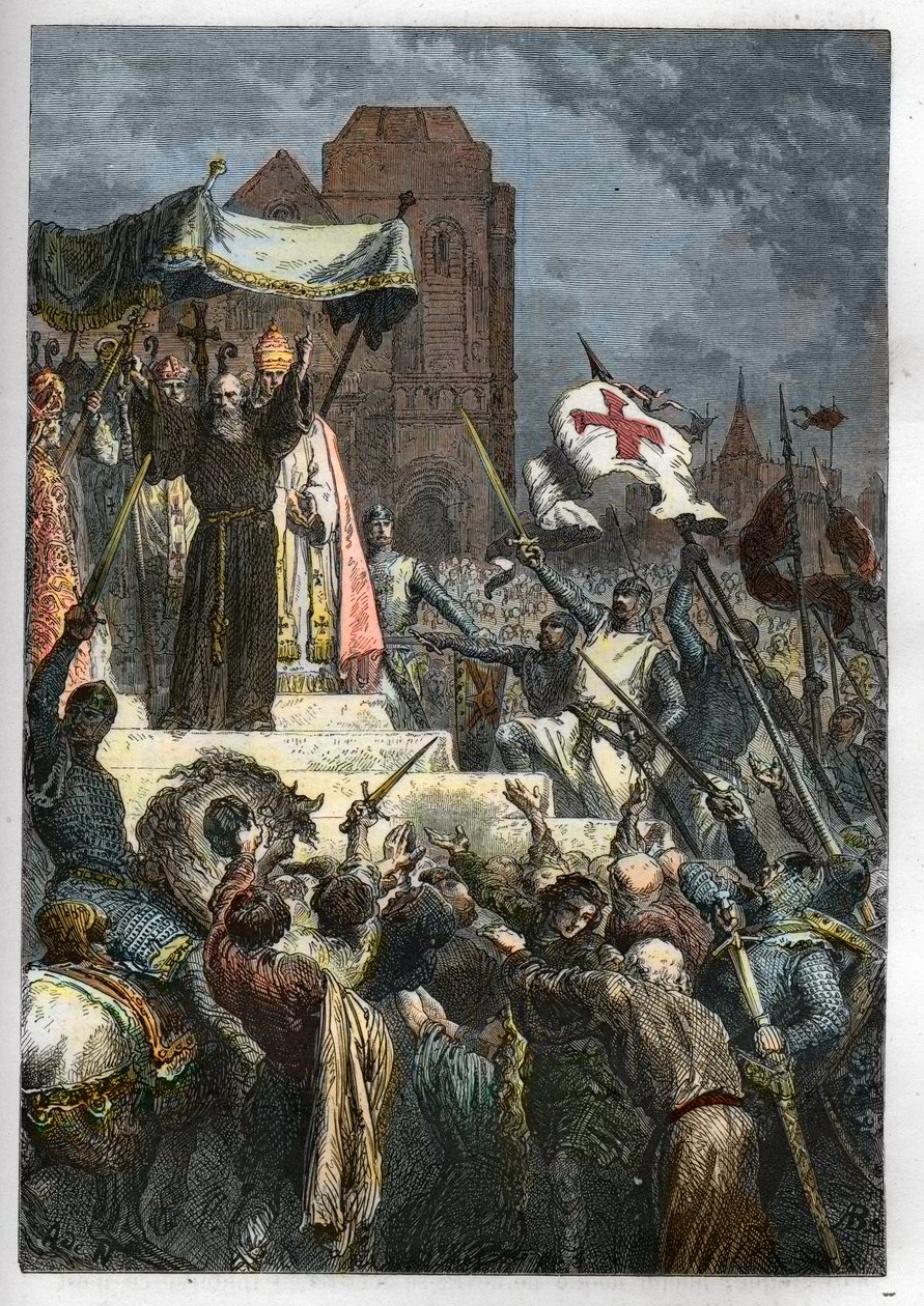 Bůh to chce: na koncilu v Clermontu (dnes Clermont Ferrand (Clermont-Ferrand), Auvergne) kázal Petr poustevník (1050-1115) první křížovou výpravu před papežem Urbanem II. od Anonymous Anonymous