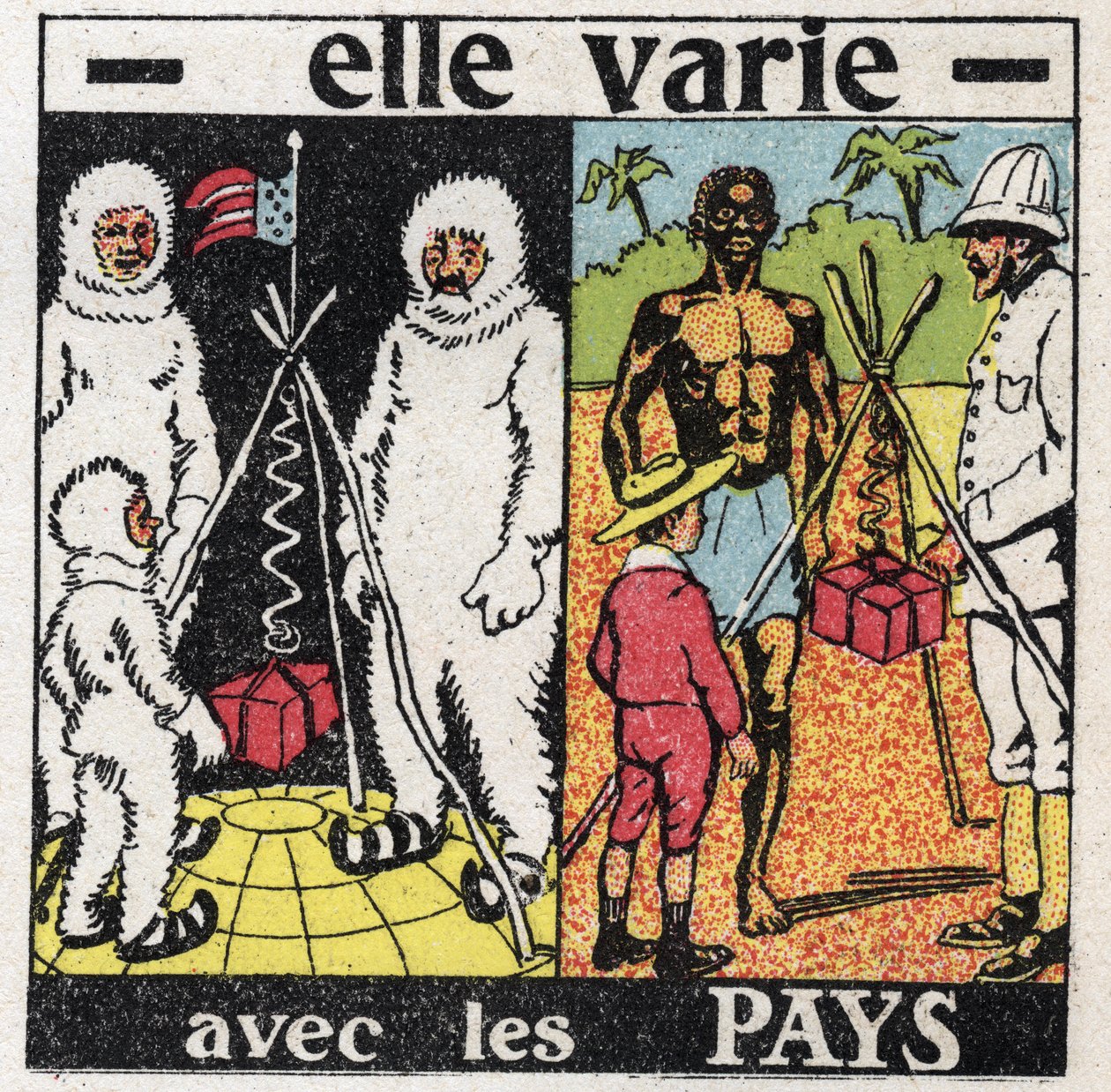 Zrnitost: liší se v jednotlivých zemích. Měření gravitace s pružinou na pólu a následně v Ekvádoru. Anonymní ilustrace z roku 1925. Soukromá sbírka. od Anonymous Anonymous