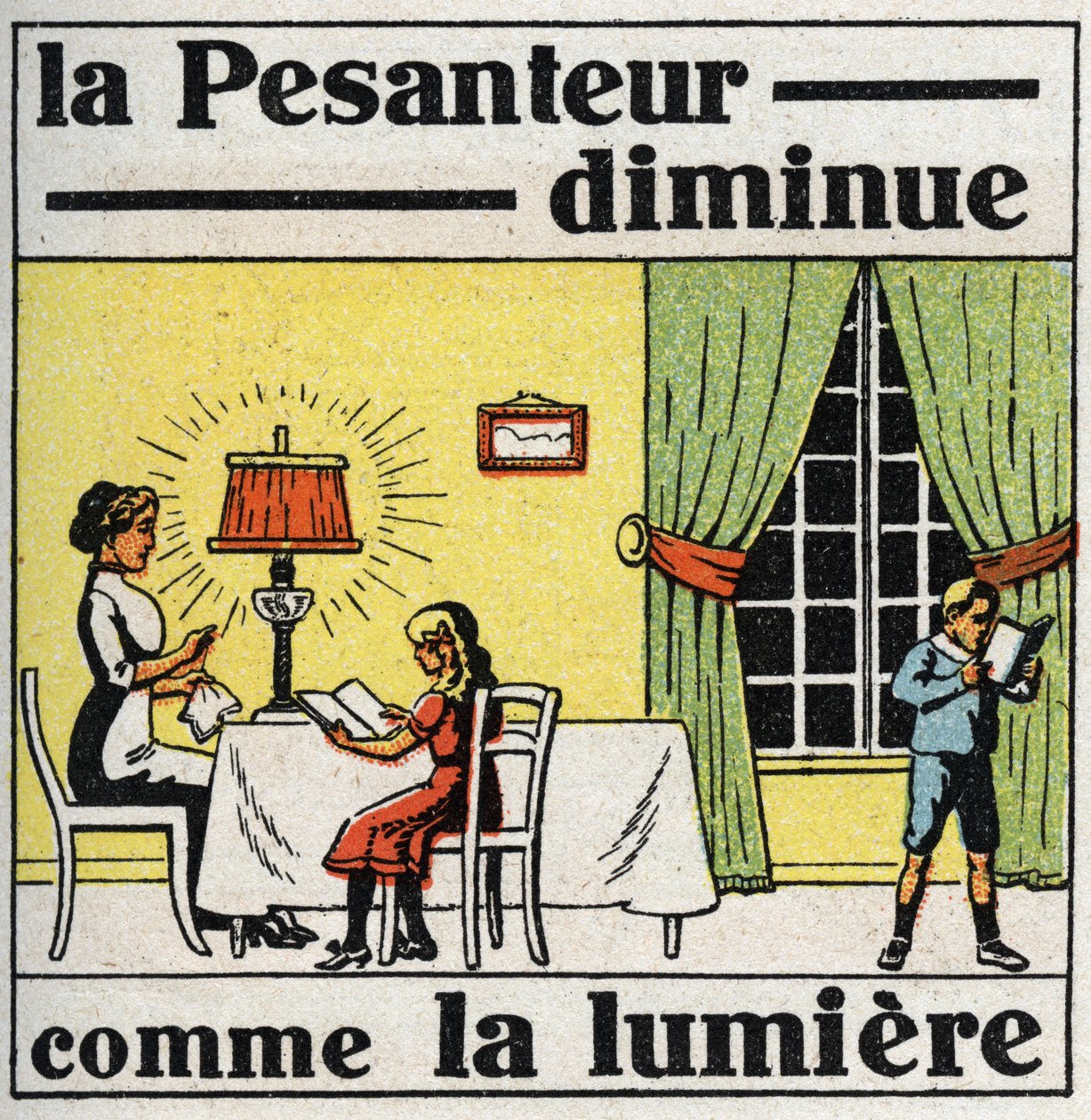 Gravitace: zákon čtverce. Gravitace klesá jako světlo. Anonymní ilustrace z roku 1925. Soukromá sbírka. od Anonymous Anonymous